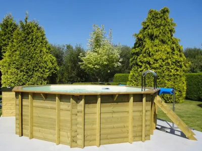 Piscine ossature bois octogonale ronde - Fabrication SimplyPool Burdiwood Broers-Bois Burdinne