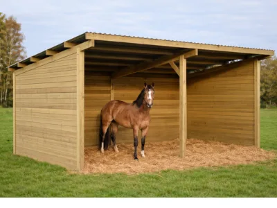 Stabulation libre pour animaux en bois